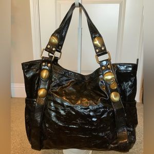 Big Buddha Black Patent Leather Shoulder Bag